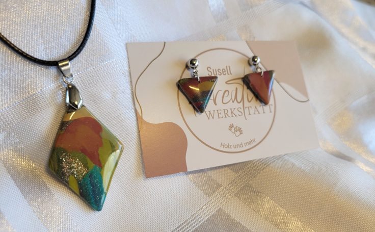Ohrringe & Kette aus Polymer Clay, Farbenmix